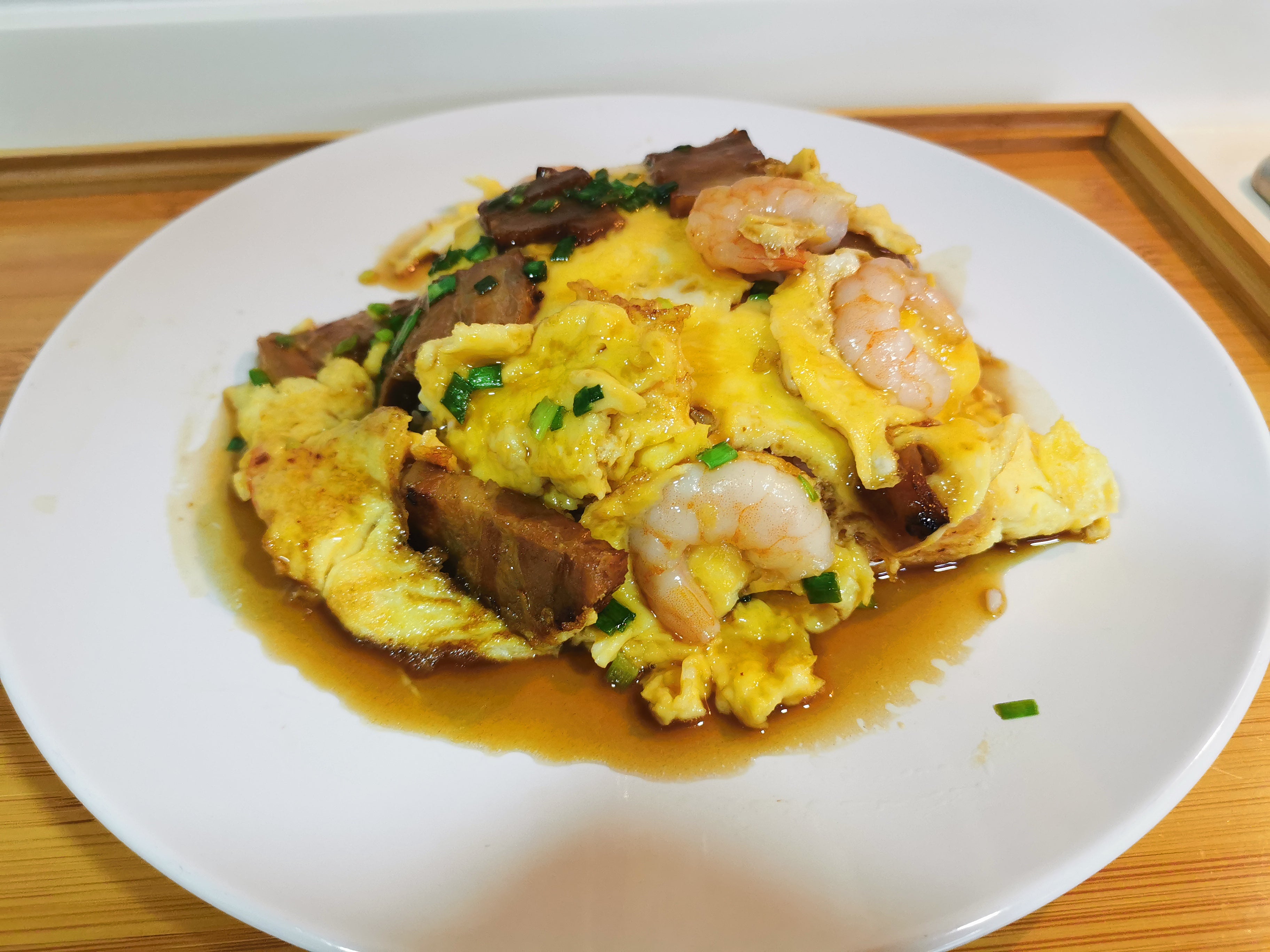 Scramble Egg Char Siu & Prawn Rice